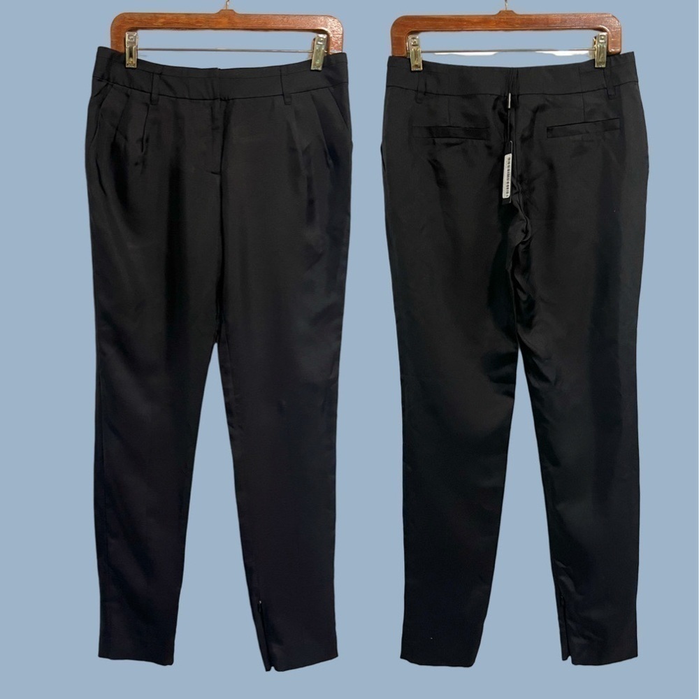 IN ADD MINUS NEW silk pleated front ankle zip garçon black pants
